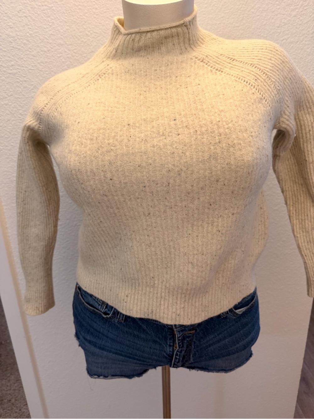 J. Crew Cream Ribbed Funnel Neck Sweater